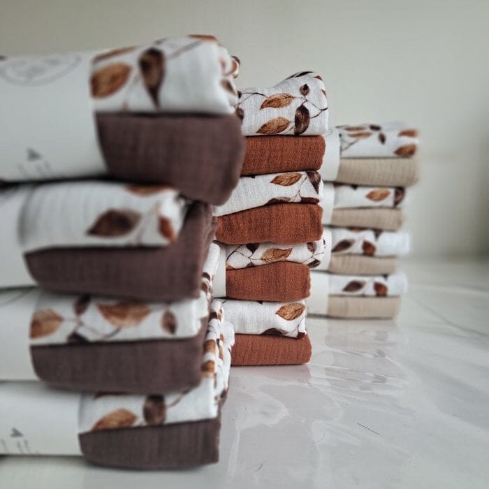 2 musselinas 30 x 50 cm folhinhas castanhas sand Muslins Siepdesign