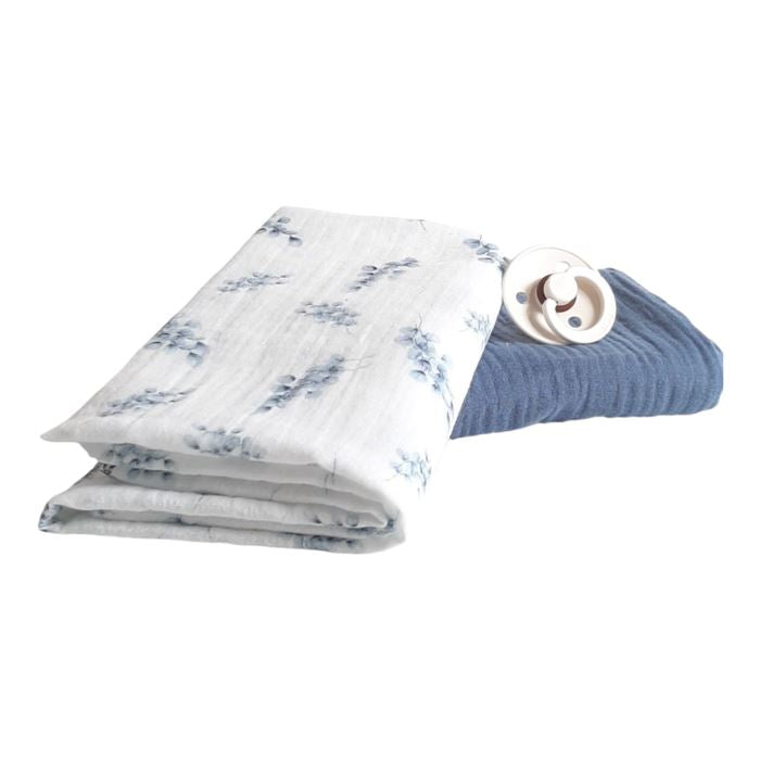 2 musselinas 30 x 50 cm folhinhas azuis Muslins Siepdesign