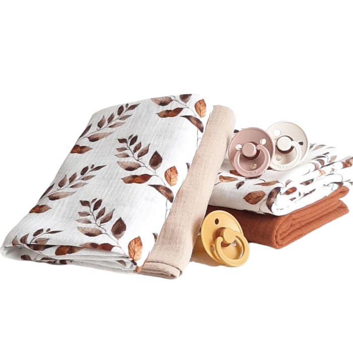 2 musselinas 30 x 50 cm folhinhas castanhas sand Muslins Siepdesign