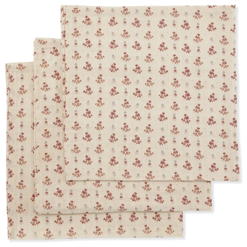 3 musselinas 65 cm vintage floral red