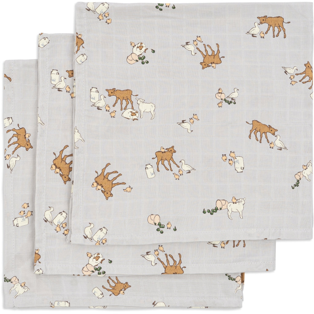 3 pack muslin cloth - farm blue Konges sløjd Muslin Konges sløjd