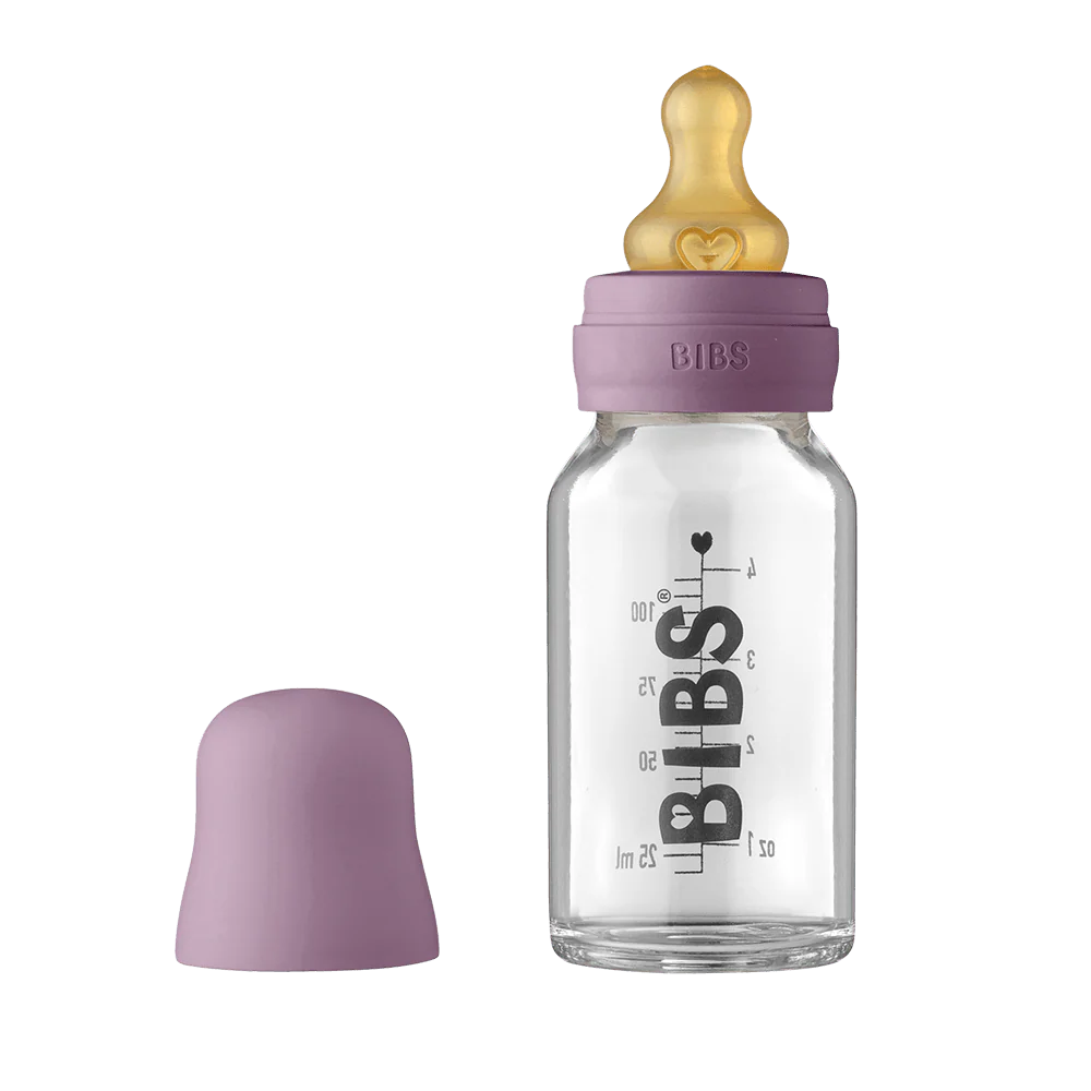 Biberão de vidro 110 ml + conjunto mauve BIBS