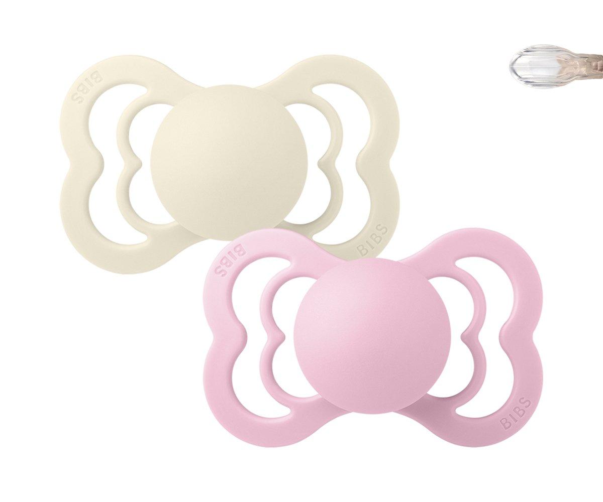 2-pack BIBS Supreme pacifier silicone ivory | baby pink Pacifier BIBS