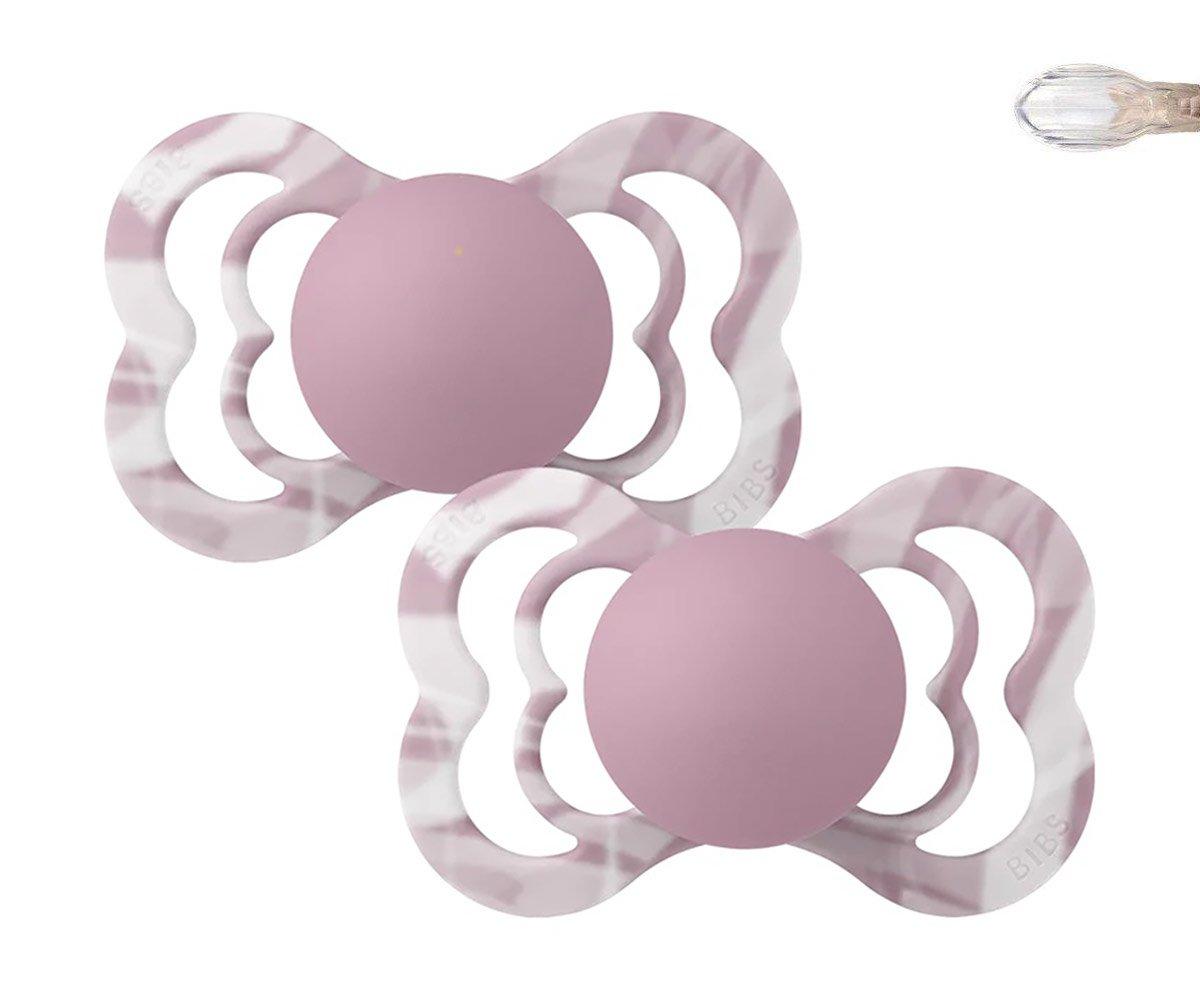 2-pack BIBS Supreme pacifier silicone tie dye heather | white tie dye BIBS