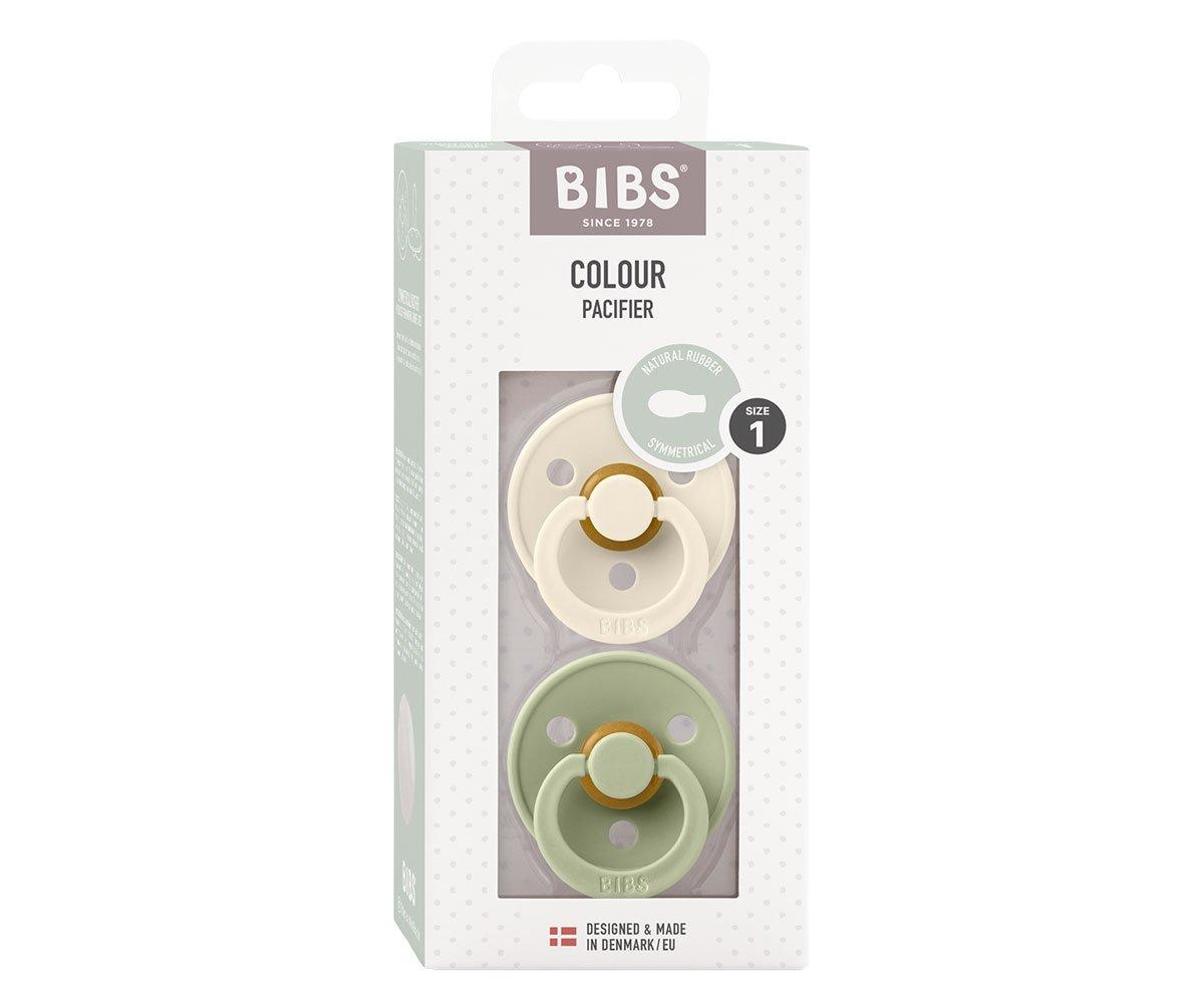 2 Chupetas BIBS Colour simétrica ivory | sage pacifier BIBS