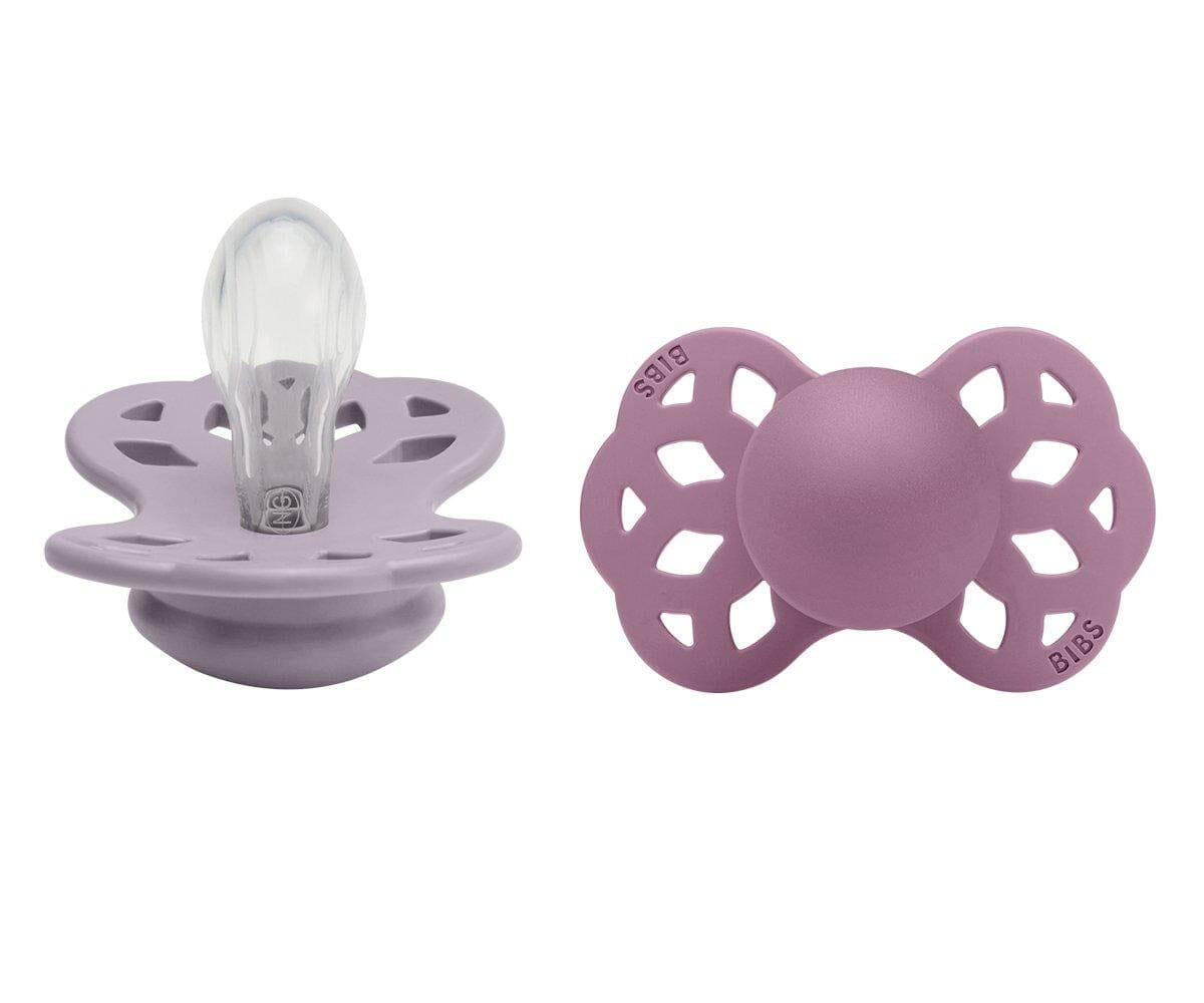 2 chupetas BIBS Infinity simétrica silicone fossil grey | mauve Pacifier BIBS