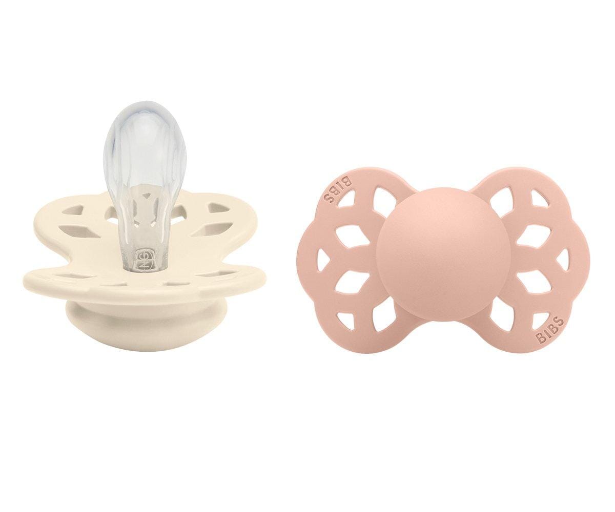 2 chupetas BIBS Infinity simétrica silicone blush | ivory pacifier BIBS