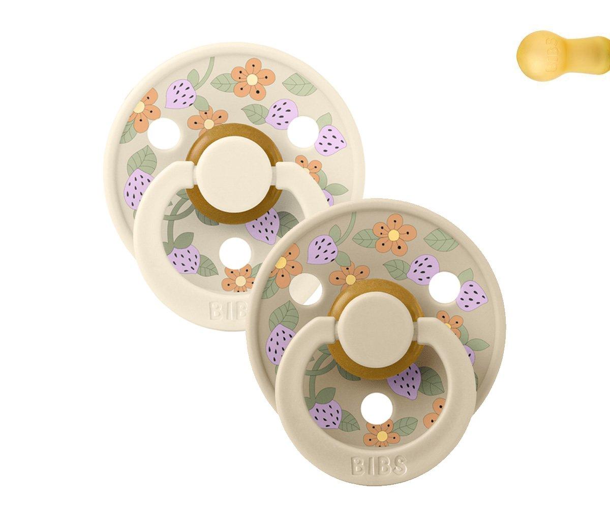 2 chupetas redondas BIBS x Liberty Colour strawberries & cream ivory mix