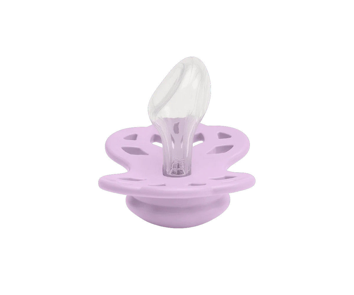 2 chupetas BIBS Infinity anatómica silicone pale butter | violet sky