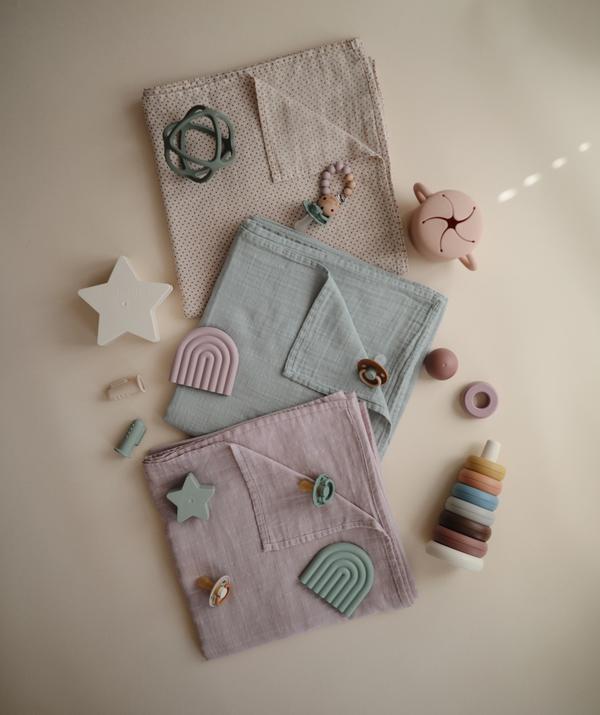 Muslin swaddle caramel polka dot mushie muslin mushie