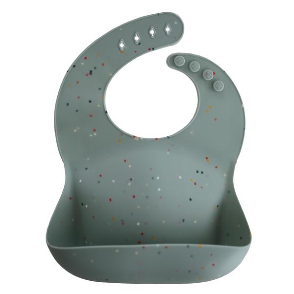 Silicone baby bib cambridge blue confetti mushie bib mushie