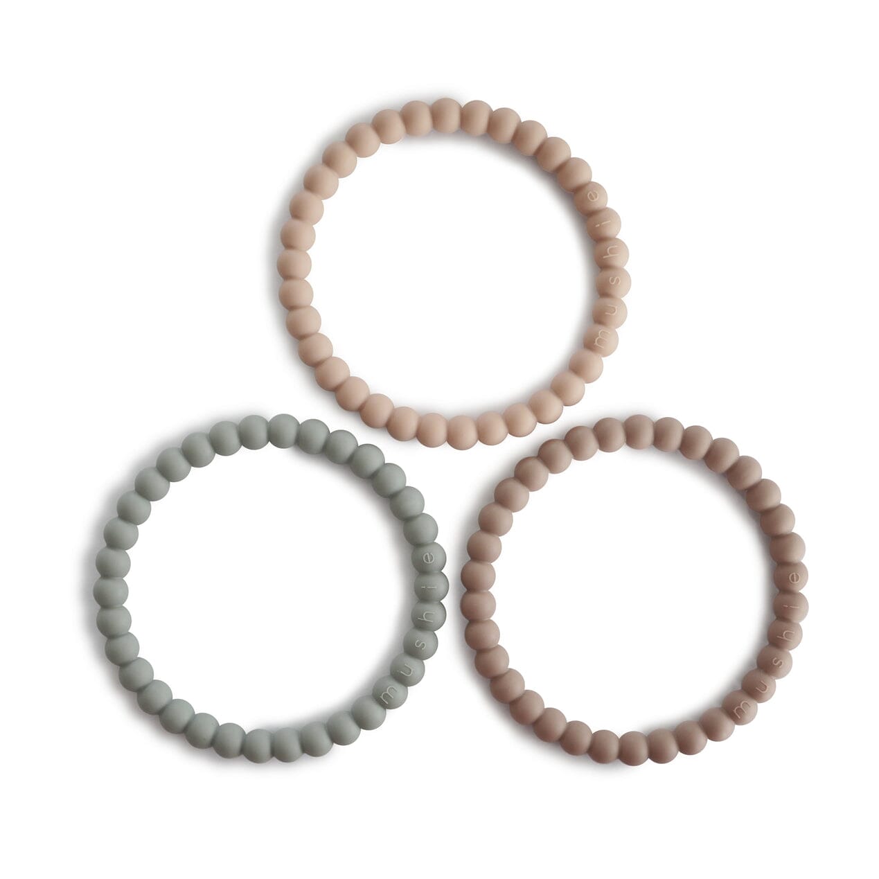 3 mordedores-pulseira pérolas Sage/Tuscany/Desert sand Teether mushie