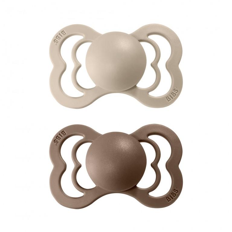 2 chupetas BIBS Supreme látex dark oak + vanilla Pacifier Bibs
