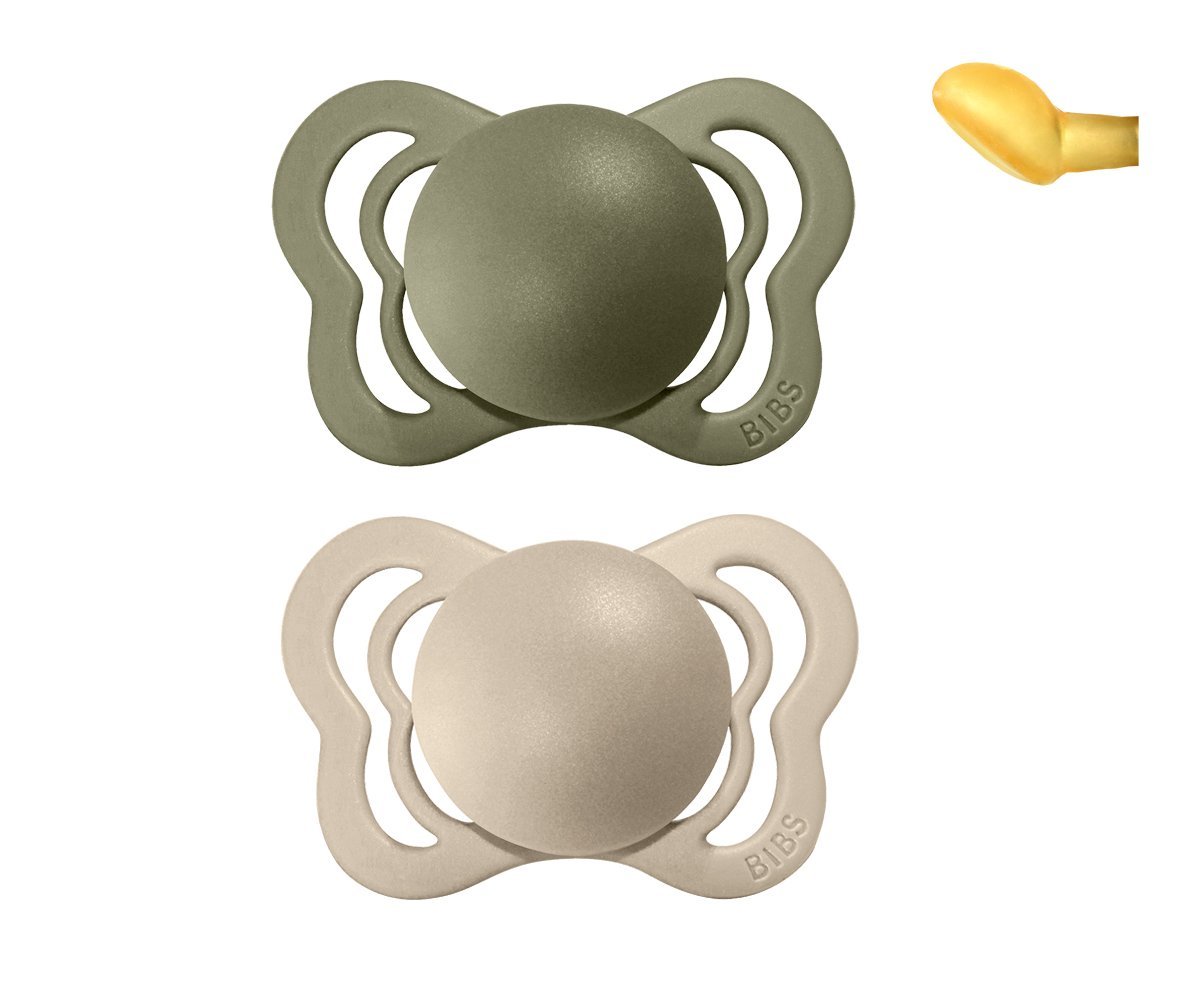 2-pack Bibs couture pacifier latex 0-6 M olive + vanilla Pacifier Bibs