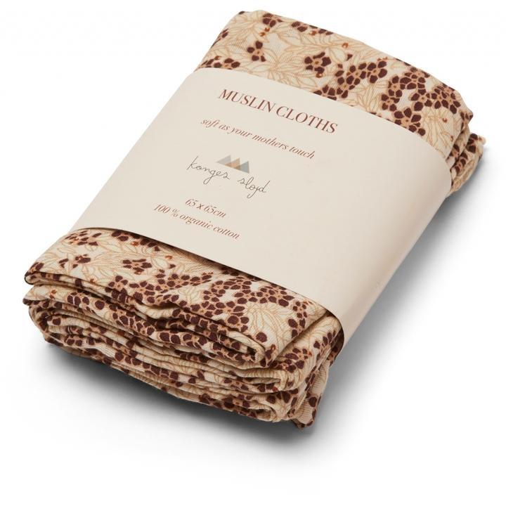 3 pack muslin cloth - winter leaves dark red Konges sløjd Muslin Konges sløjd