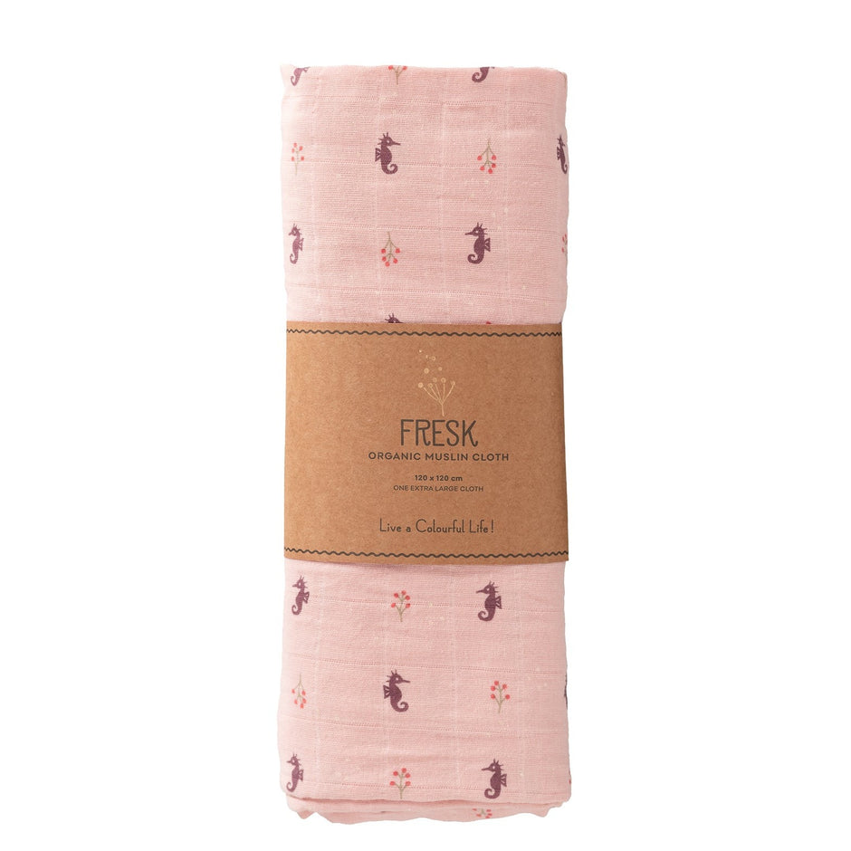 Musselina algodão orgânico 120 cm cavalo marinho