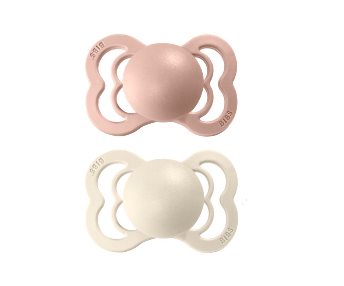 2-pack Bibs supreme pacifier silicone 0-6 M blush + ivory Pacifier Bibs