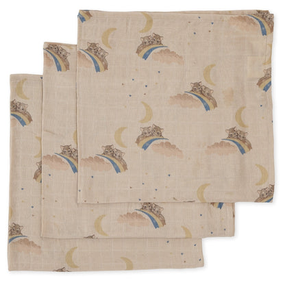 3 pack muslin cloth - rainbow kittie Konges sløjd Muslin Konges sløjd 