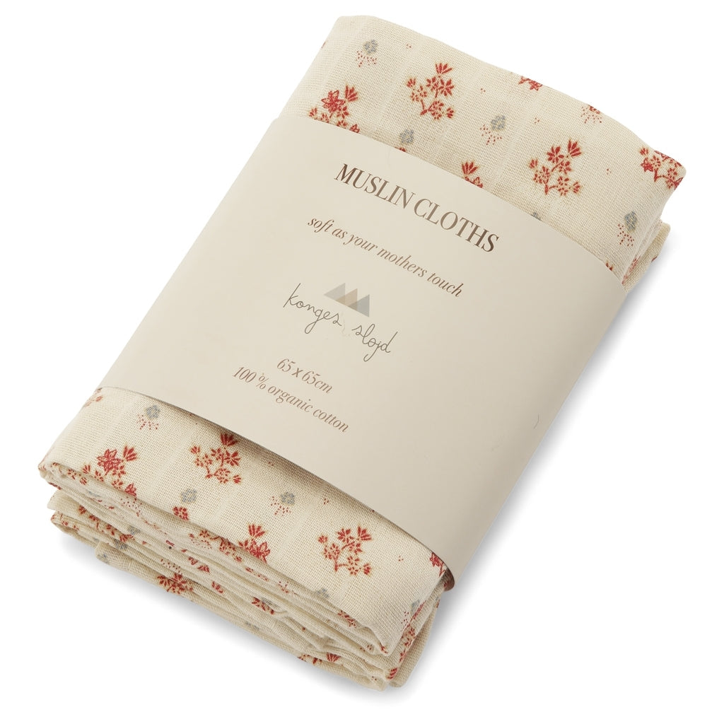 3 musselinas 65 cm vintage floral red