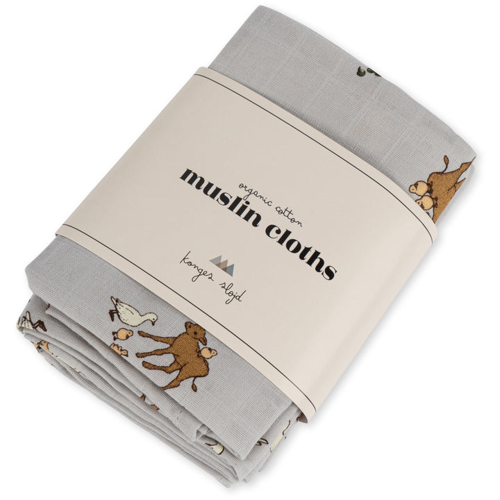 3 pack muslin cloth - farm blue Konges sløjd Muslin Konges sløjd 