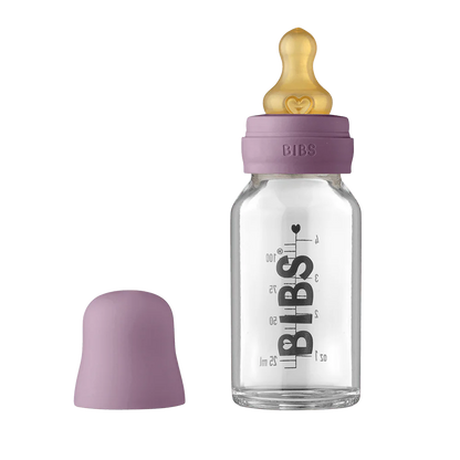 Biberão de vidro 110 ml + conjunto mauve BIBS