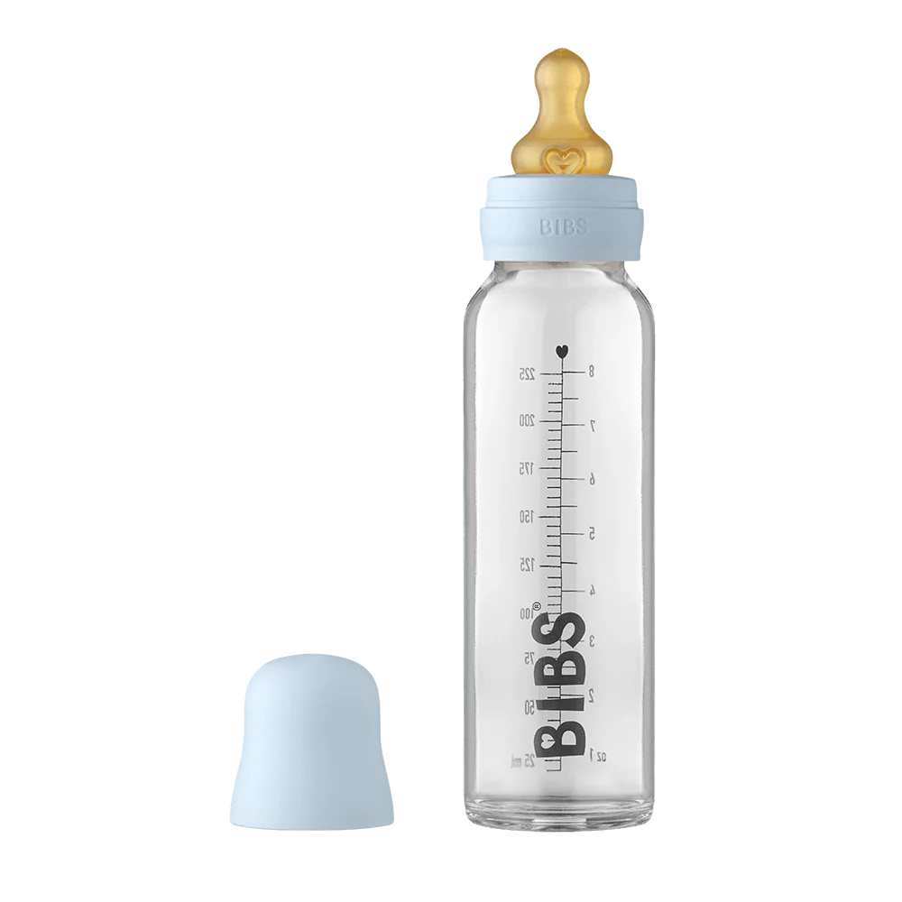 Biberão de vidro 225 ml + conjunto baby blue BIBS