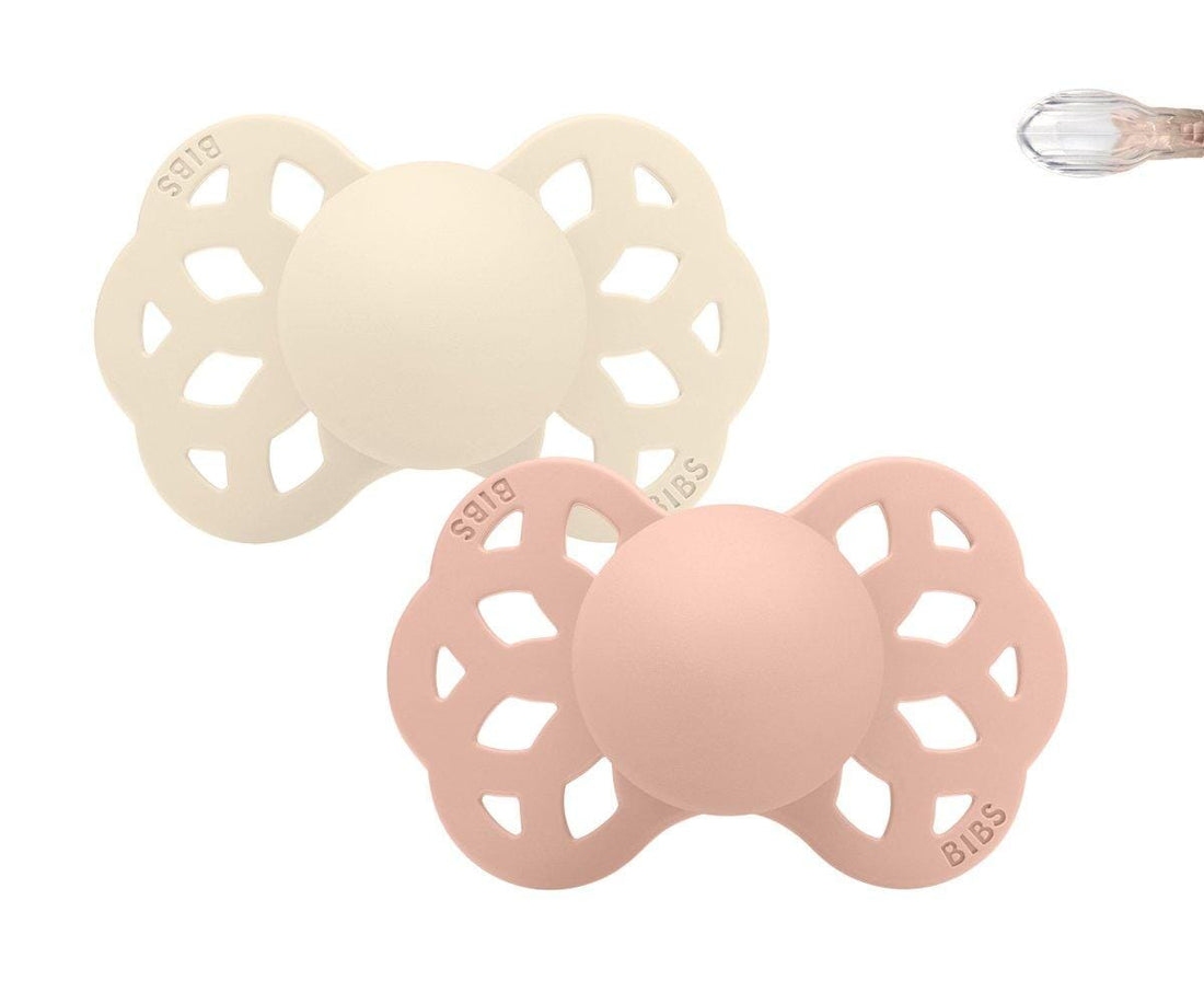 2 chupetas BIBS Infinity simétrica silicone blush | ivory pacifier BIBS 