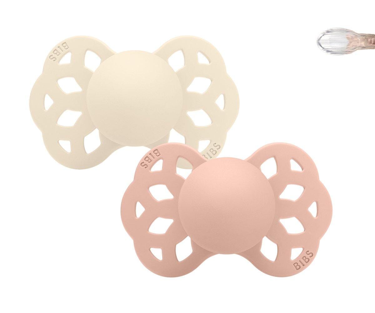 2 chupetas BIBS Infinity simétrica silicone blush | ivory pacifier BIBS 