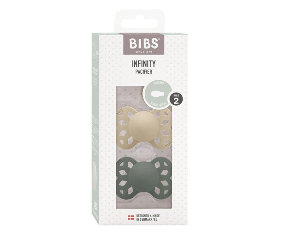 2 chupetas BIBS Infinity simétrica silicone vanilla | pine