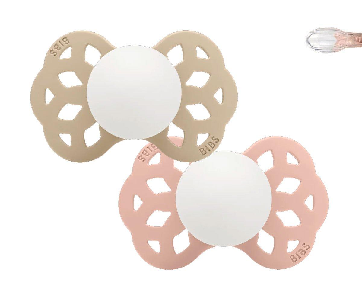 2 chupetas BIBS Infinity NIGHT simétrica silicone blush | vanilla