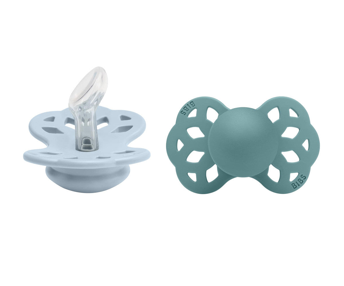 2 chupetas BIBS Infinity anatómica silicone baby blue | island sea