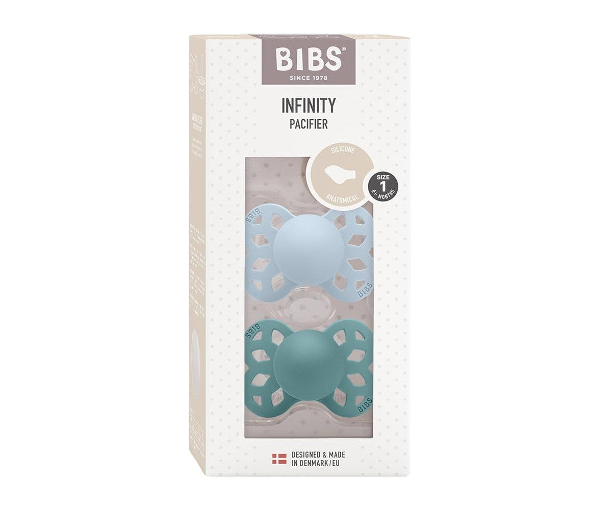 2 chupetas BIBS Infinity anatómica silicone baby blue | island sea