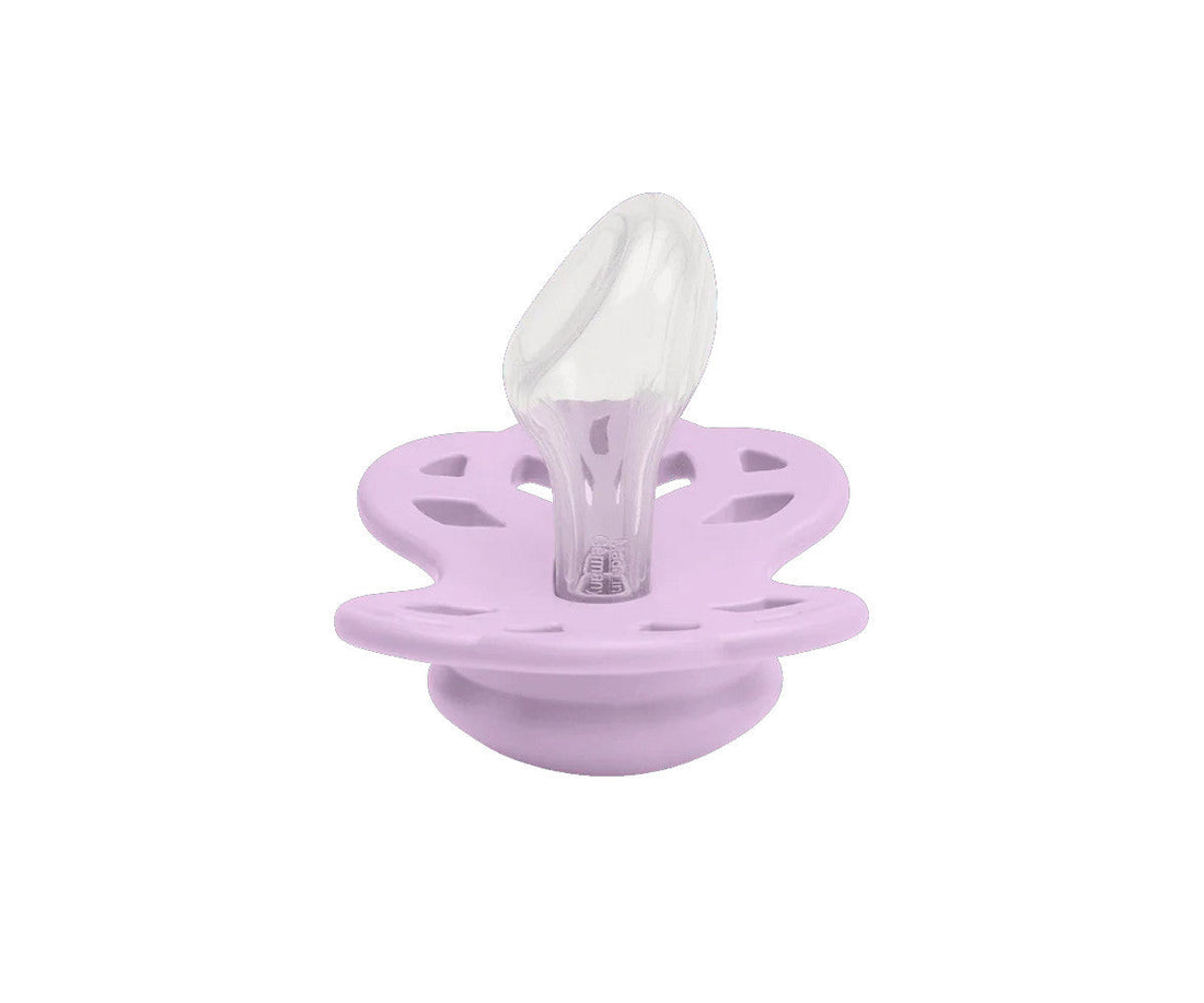2 chupetas BIBS Infinity anatómica silicone pale butter | violet sky