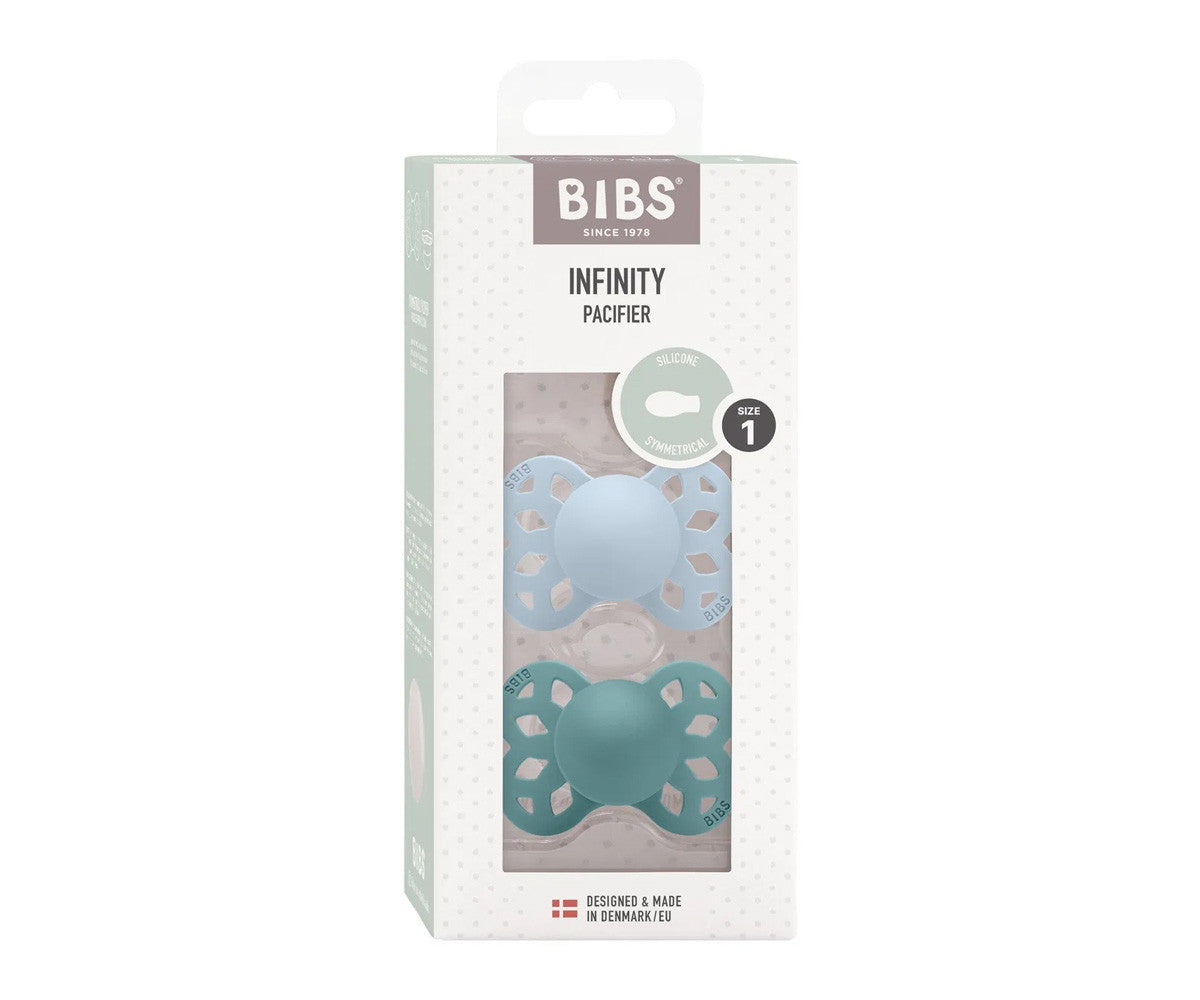 2 chupetas BIBS Infinity simétrica silicone baby blue | island sea