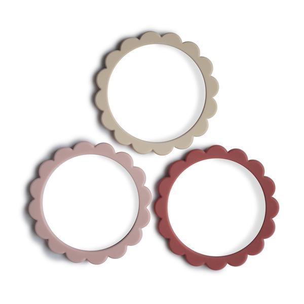 3 mordedores-pulseira Rose/Blush/Shifting Sand Teether mushie 