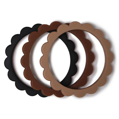 3 mordedores-pulseira Black/Natural/Caramel Teether mushie 