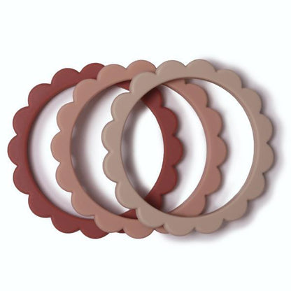 3 mordedores-pulseira Rose/Blush/Shifting Sand Teether mushie 