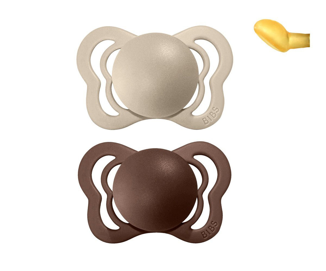 2-pack Bibs couture pacifier latex 0-6 M mocha + vanilla Pacifier Bibs 