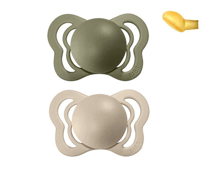 2-pack Bibs couture pacifier latex 0-6 M olive + vanilla Pacifier Bibs 