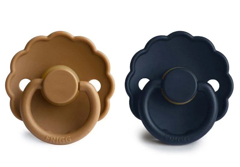 2 chupetas redondas SILICONE daisy FRIGG cappuccino | navy