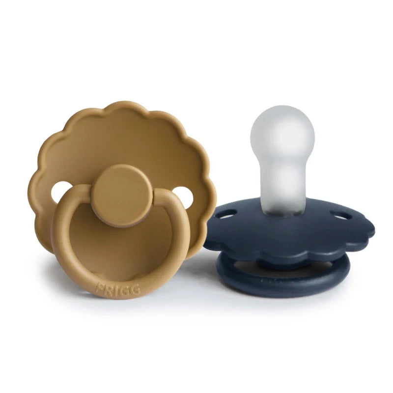 2 chupetas redondas SILICONE daisy FRIGG cappuccino | navy