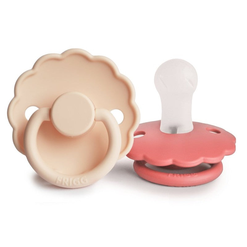 2 chupetas redondas SILICONE daisy pink cream | poppy