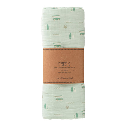 Musselina algodão orgânico 120 cm surf